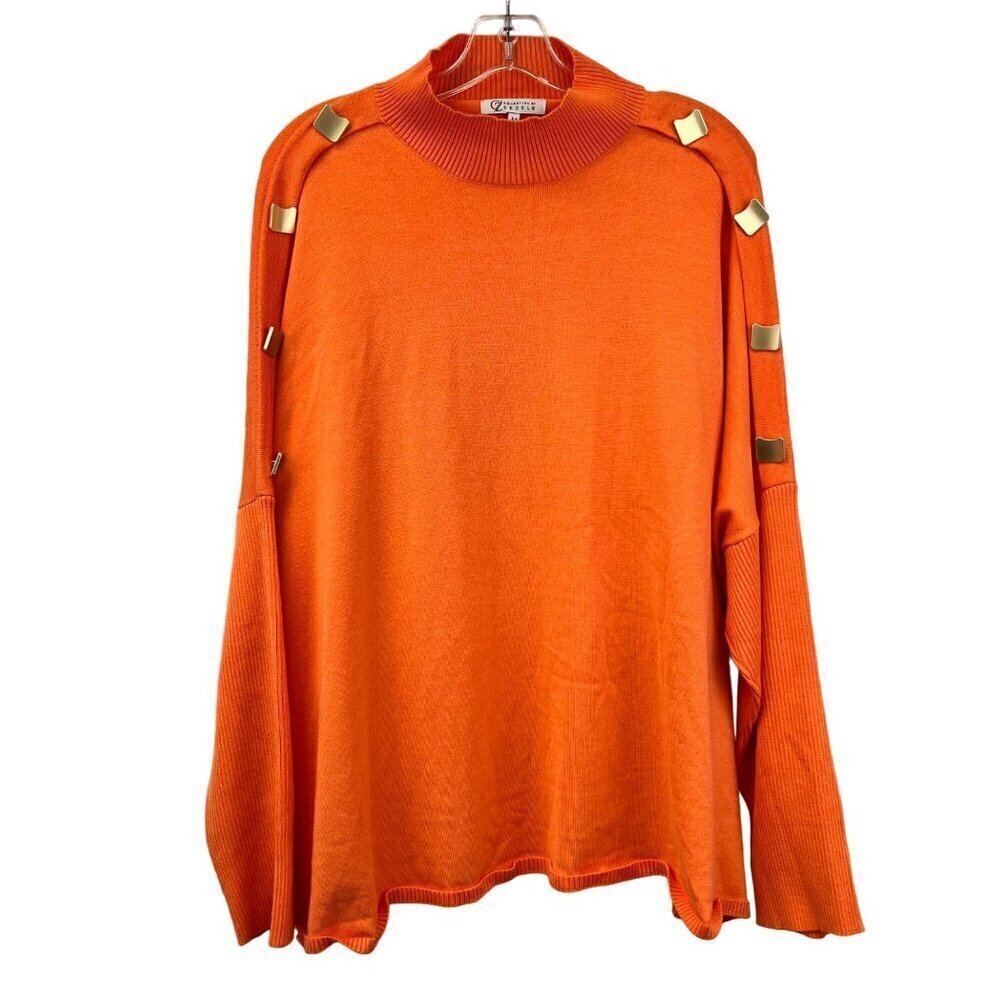CZ Collection Mock Neck Shoulder Hardwear Sweater Orange Dolmain Sleeve Size M